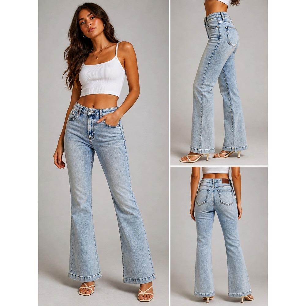 Hidden Jeans Happi High Rise Flare Jeans Light Wash Wide Hem Size 28 Retro